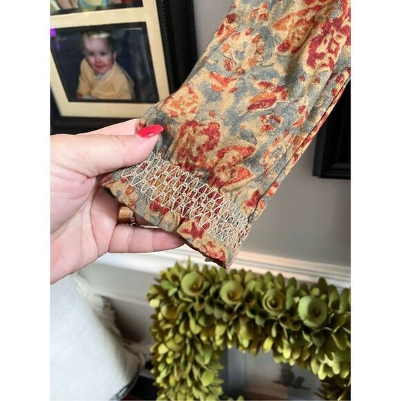 Lauren Jeans Co. Fall Colors Country Style Elastic Trim Blouse sz M - Picture 3 of 6